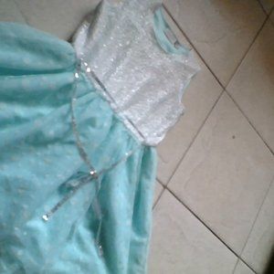 A blue and silver dress.